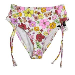 California Waves Printed Cinch Side High Waist Bikini Bottoms Floral XS